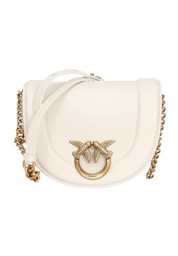 Pinko Damen Love Round Click Mini weiches Kalbsleder Tasche, Z14q_Weiß Seide Antik Gold von Pinko