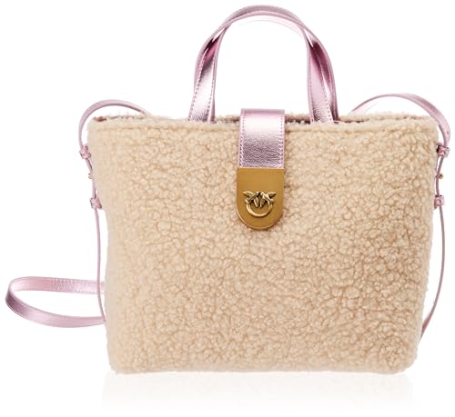 Pinko Damen Madame Shopper Ecomontone + Pe Tasche, J6lq_Ecru/Rosa-Antique Gold von Pinko