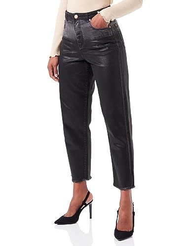 Pinko Damen Maddie SASH MOM FIT Denim MARM Hose, IZ9_Grigio/Nero, von Pinko