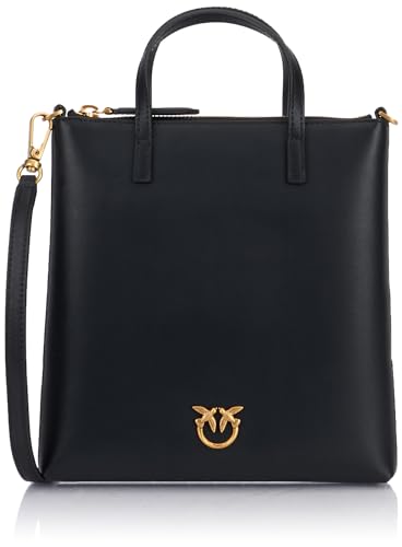 Pinko Damen Mini-Shopper aus Kalbsleder aus Seide Tasche, Z99q_schwarz-Antique Gold von Pinko