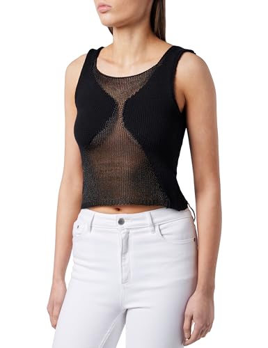 Pinko Damen Olginate Top Netz-Aufnäher mit Nackeneffekt Mode-Weste, Z99_Schwarz Limousine, Large von Pinko