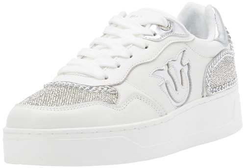 Pinko Damen Portland Sneaker aus Kalbsleder Gymnastikschuh, Zi6 Weiß Silber, 35 EU von Pinko