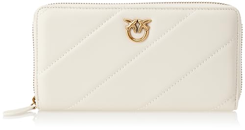 Pinko Damen Ryder Reißverschluss Around Sheep Nappa Reisezubehör-Brieftasche, Z14q_Weiß Seide Antik Gold von Pinko