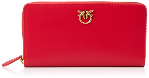 Pinko Damen Ryder Zip Around Kalbsleder Seide Reisezubehör-Brieftasche, R30q_Rot-Antik-Gold von Pinko