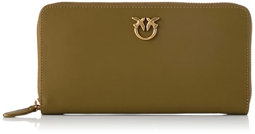 Pinko Damen Ryder Zip Around Kalbsleder Seide Reisezubehör-Brieftasche, V62q_fir Green Antique Gold von Pinko