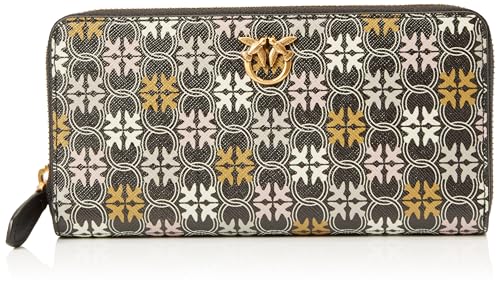 Pinko Damen Ryder Zip Around Leder Print Logo Reisezubehör-Brieftasche, Zm7q_Schwarz/Braun/Weiß.Antike Go von Pinko