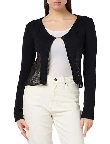Pinko Damen Scanno Cardigan Netzstoff Patch Nackt Effekt Strickjacke, Z99_Schwarz Limousine, XXL von Pinko