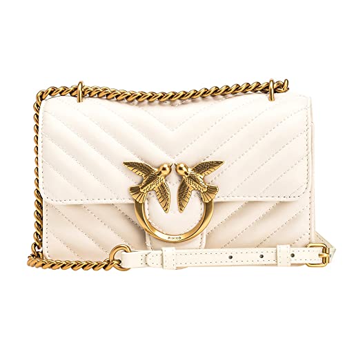 Pinko Damen Sheep Nappa C Love ONE Mini DC SCHAFNAPPA C, Z14Q_Bianco SETA-Antique Gold von Pinko