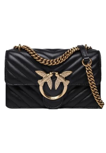 Pinko Damen Sheep Nappa C Love ONE MINI DC SCHAFNAPPA C, Z99Q_Nero-Antique Gold von Pinko