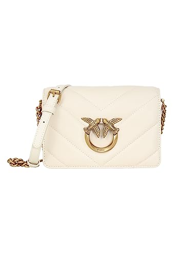 Pinko Damen Sheep Nappa Love Click Mini SCHAFNAPPA BI, Z14Q_Bianco SETA-Antique Gold von Pinko