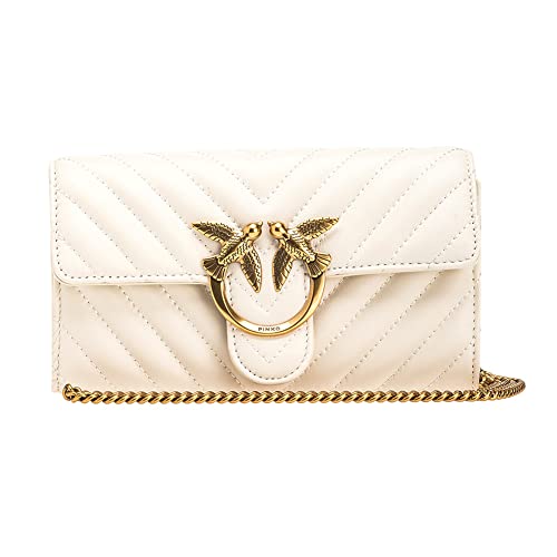 Pinko Damen Sheep Nappa Love ONE Wallet C SCHAFNAPPA, Z14Q_Bianco SETA-Antique Gold von Pinko