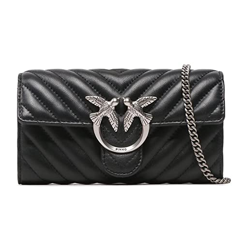 Pinko Damen Sheep Nappa Love ONE Wallet C SCHAFNAPPA, Z99O_Nero-Old Silver von Pinko