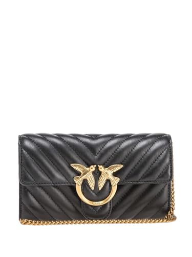 Pinko Damen Sheep Nappa Love ONE Wallet C SCHAFNAPPA, Z99Q_Nero-Antique Gold von Pinko