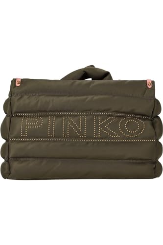 Pinko Damen Shopper aus recyceltem Nylon + MICR Tasche, V62q_Grün Tanne-Antikgold von Pinko