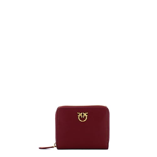 Pinko Damen Taylor Zip Around Kalbsseide Reisezubehör-Brieftasche, Ww5q_Currant Intense-Antique Gold von Pinko