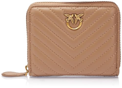 Pinko Damen Taylor Zip Around Sheep Nappa Chevron Reisezubehör-Brieftasche, D01q_Keks Ingwer-Antik-Gold von Pinko