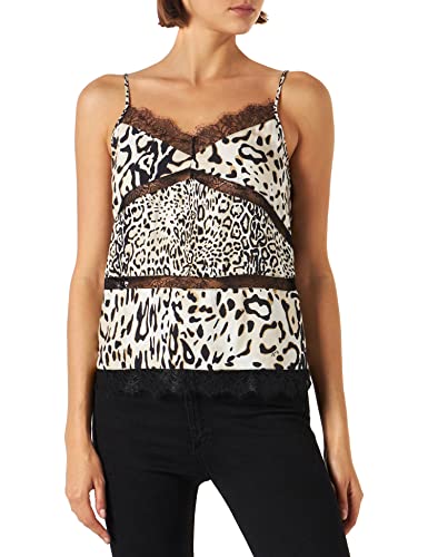 Pinko Damen Teofila Top Twill Bedruckt Trägershirt/Cami Shirt, Cz2_Ecru/schwarz, 38 cm von Pinko