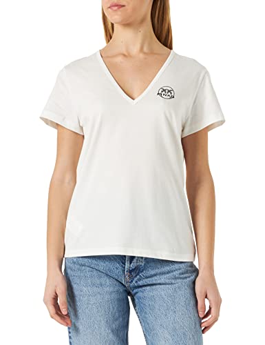 Pinko Damen Turbato V-Ausschnitt Jerse T-Shirt, Z07_Seidenweiß, X-Small von Pinko