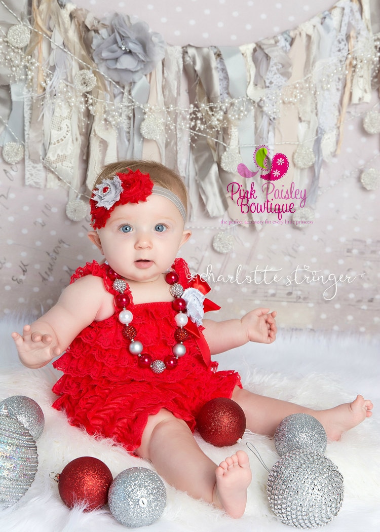 Baby Mädchen Rote Spitze Strampler Weihnachten 1.geburtstag Outfit von Pinkpaisleybowtique