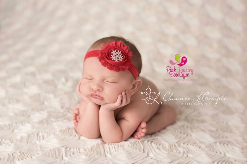 Rote Schneeflocke Baby Stirnband Shabby Rosette Winter Schleife von Pinkpaisleybowtique