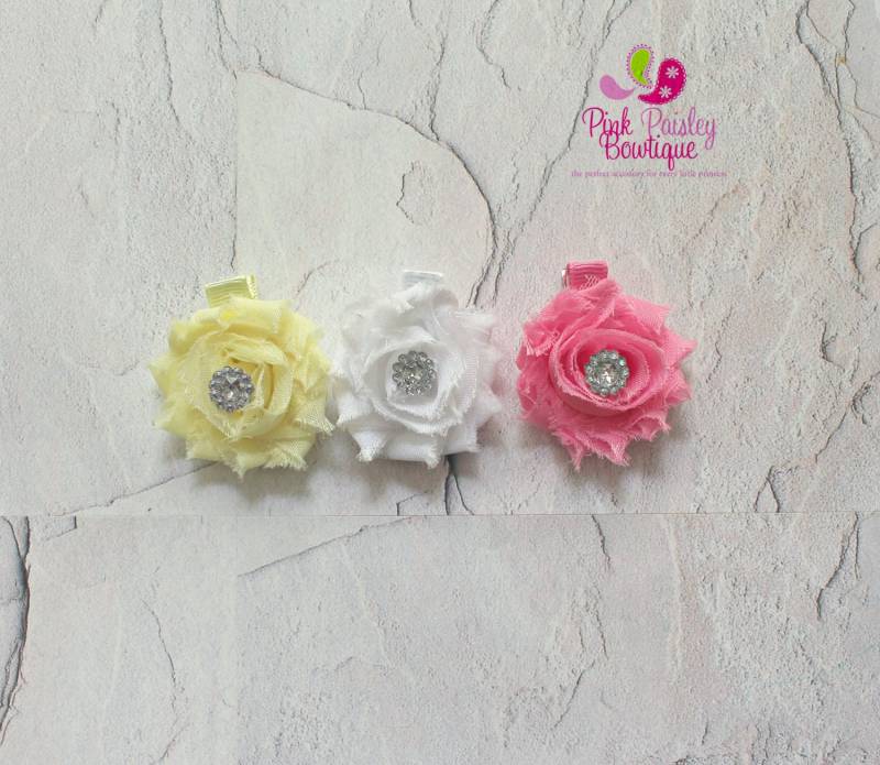 Shabby Chic Blume Baby Haarspangen Set Mit 3 Krokoklemmen von Pinkpaisleybowtique