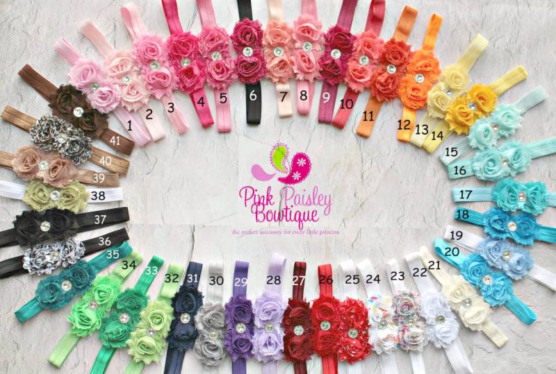Shabby Chic Rosette Baby Stirnband Set Wähle 3 Beliebige Shabby Chic Rosette Baby Stirnband Set Wähle 3 Beliebige von Pinkpaisleybowtique