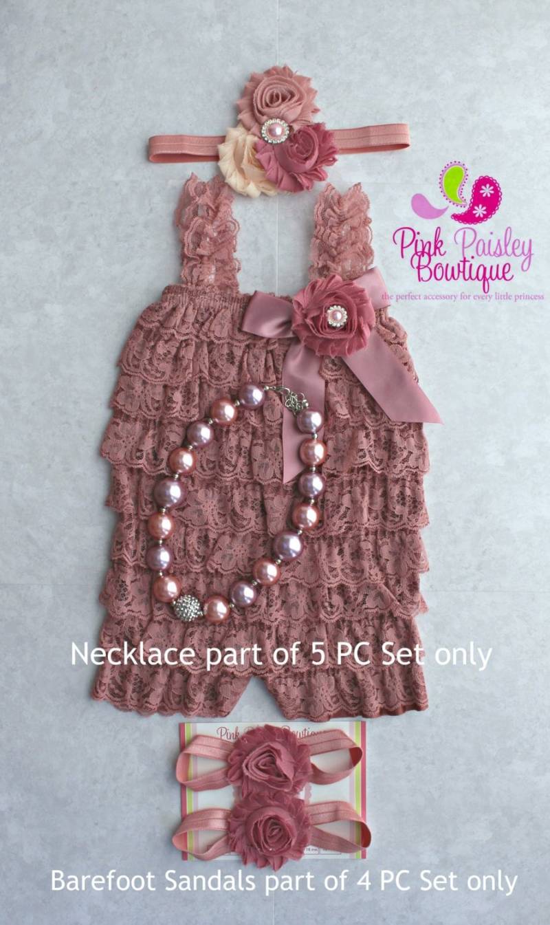 Vintage Rosa Spitze-strampler Set Neugeborene Mädchen Outfit, Shabby Blumen Haarband von Pinkpaisleybowtique