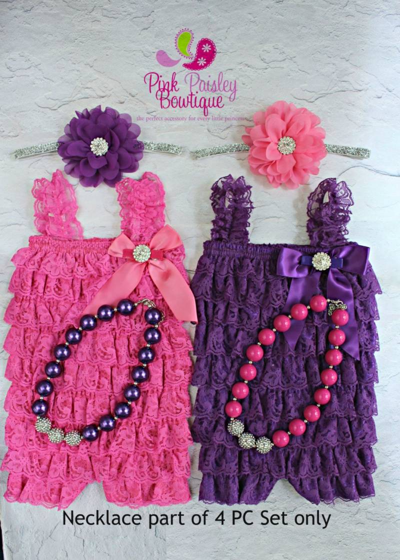 Zwillings-Mädchen Den 1. Geburtstag-Spitzen-Strampler Outfit Pink & Lila, Stirnband von Pinkpaisleybowtique