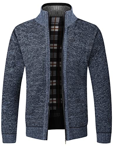 Pinkpum Strickjacke Herren Fleecejacke Sweatjacke Mit Reißverschluss Trachtenjacke, Gestrickt Cardigan Herren Wintermantel Blau L von Pinkpum