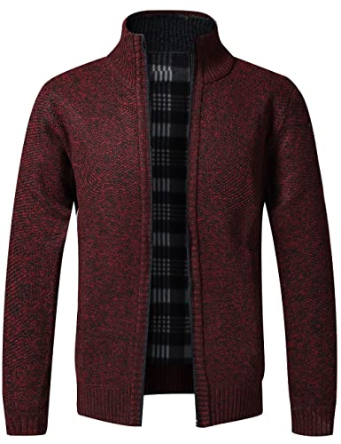 Pinkpum Strickjacke Herren Fleecejacke Sweatjacke Mit Reißverschluss Trachtenjacke, Gestrickt Cardigan Herren Wintermantel Bordeaux rot M von Pinkpum