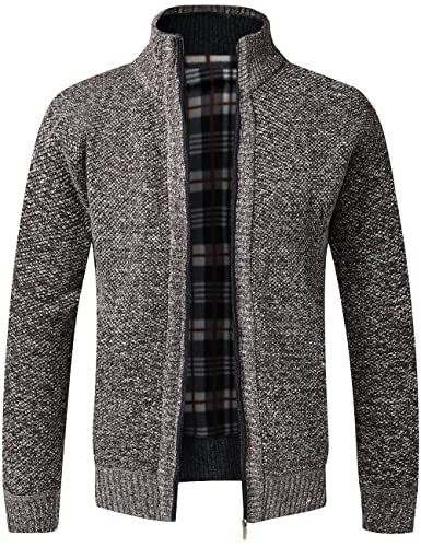 Pinkpum Strickjacke Herren Fleecejacke Sweatjacke Mit Reißverschluss Trachtenjacke, Gestrickt Cardigan Herren Wintermantel Braun 3XL von Pinkpum