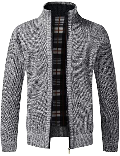 Pinkpum Strickjacke Herren Fleecejacke Sweatjacke Mit Reißverschluss Trachtenjacke, Gestrickt Cardigan Herren Wintermantel Hellgrau XL von Pinkpum