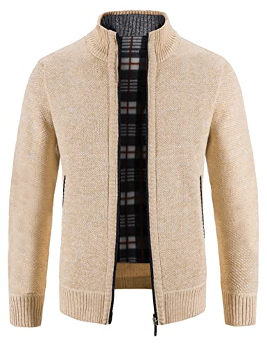 Pinkpum Strickjacke Herren Fleecejacke mit Reißverschluss Gestrickt Herren Cardigan Khaki M von Pinkpum