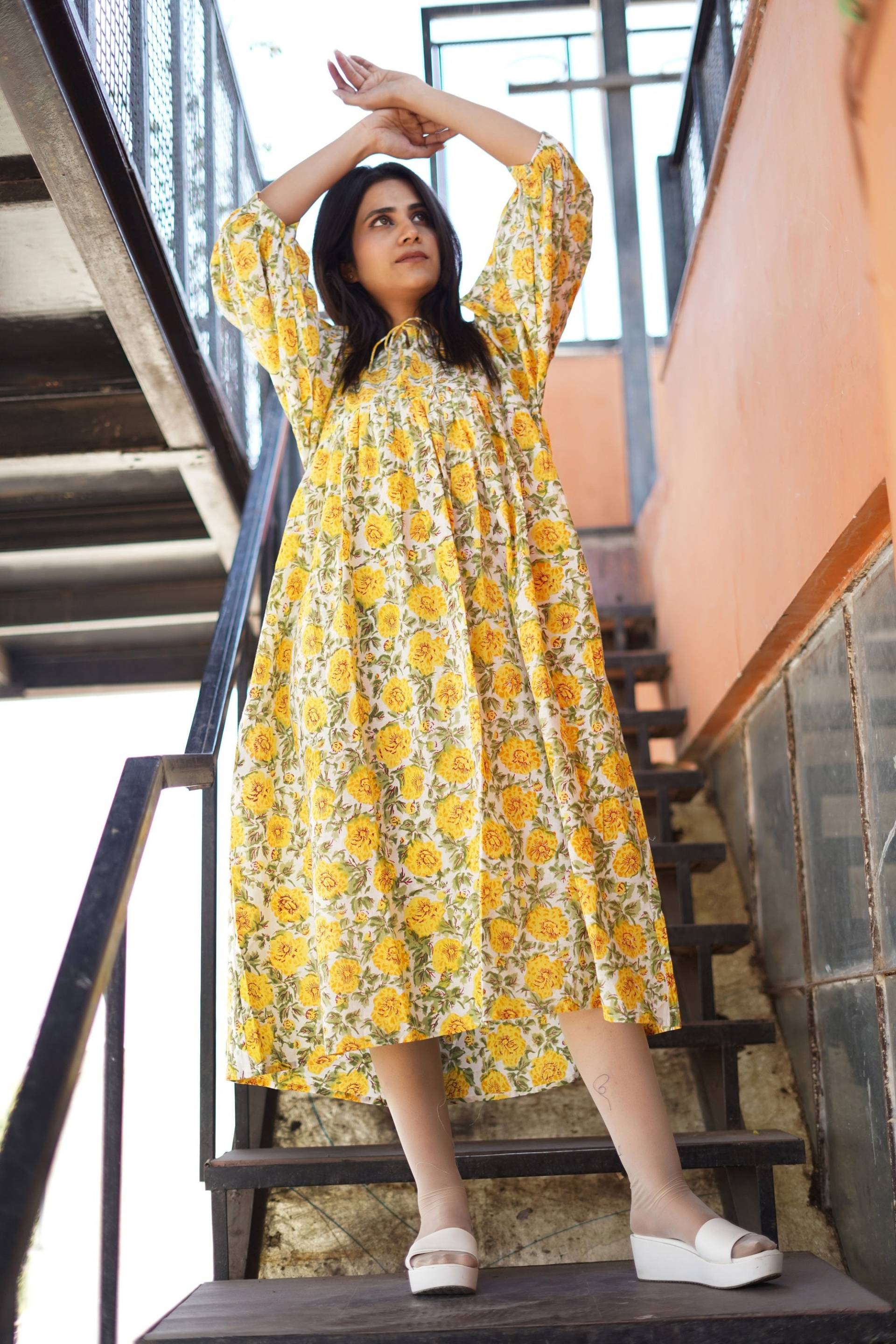 Floral Baumwolle Tunika Kleid | Handblock Gedrucktes Sommerkleid von PinksaFashion