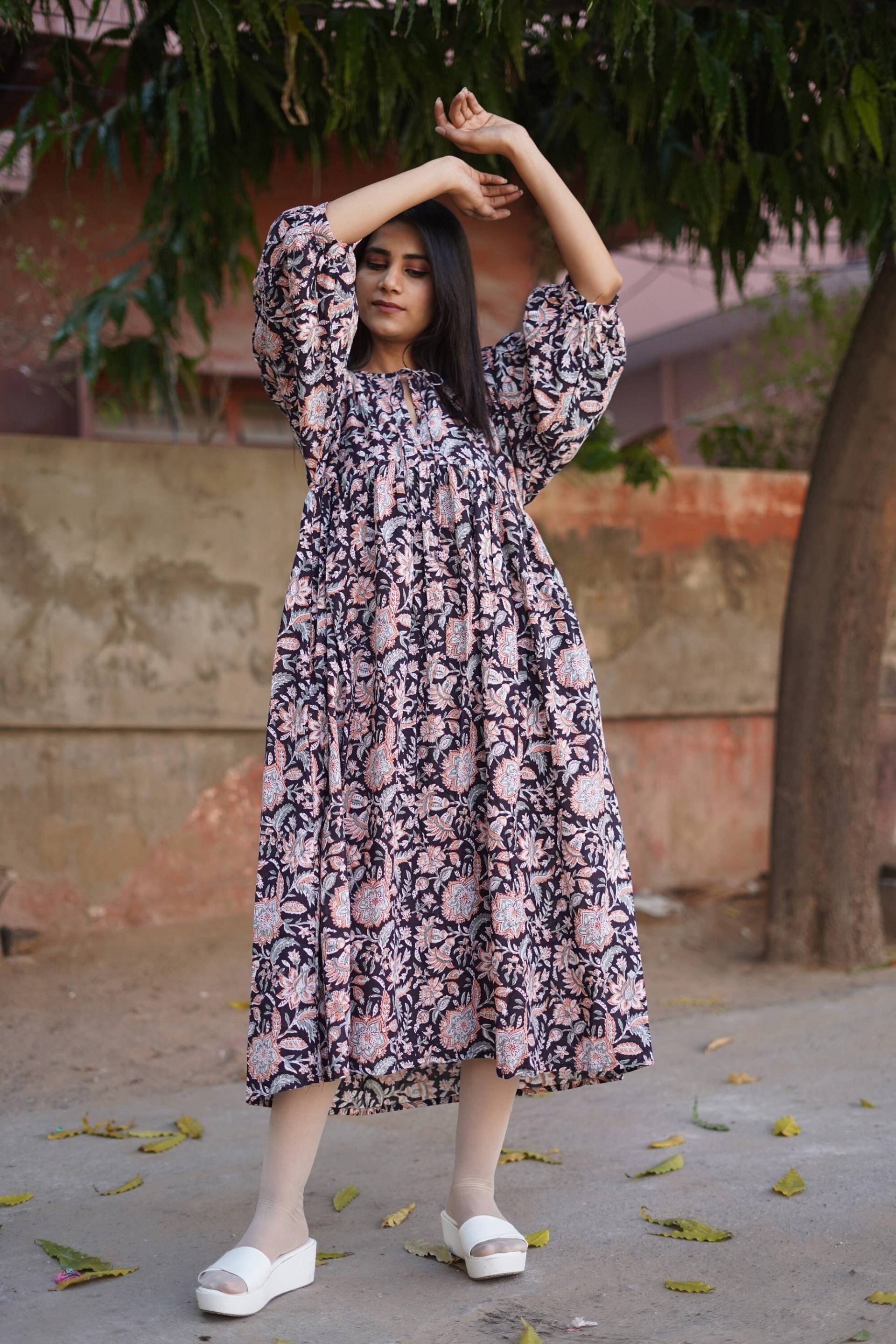 Handblock Bedrucktes Kleid | Sommerkleid| Baumwoll Blumendruck Handarbeit| Made in India Block Print Kleid von PinksaFashion