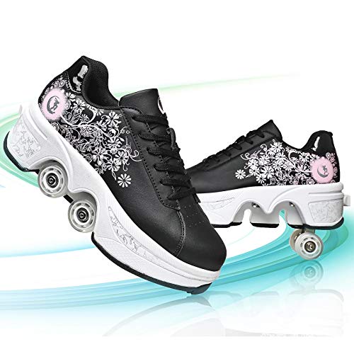 Pinkskattings@ Damen Und Mädchen Rollschuhe Skateboard Schuhe Kinderschuhe Mit Rollen Skate Shoes Rollen Schuhe Sportschuhe Laufschuhe Sneakers Mit Rollen Kinder (Weiß von Pinkskattings@