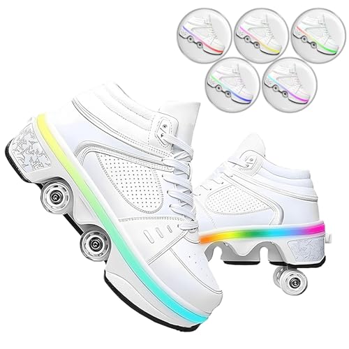 Pinkskattings@ Damen Und Mädchen Rollschuhe Skateboard Schuhe Kinderschuhe Mit Rollen Skate Shoes Rollen Schuhe Sportschuhe Laufschuhe Sneakers Mit Rollen Kinder (Weiß von Pinkskattings@