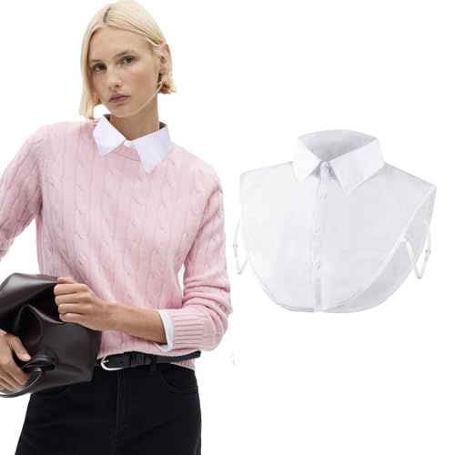 Pinkswan 1 Stück Blusenkragen Einsatz Damen Weiß, Abnehmbare Krageneinsatz Damen, Falscher Halbe Frauen Kragen Fake Collar Hemdkragen für Frauen Anzug Pullover von Pinkswan