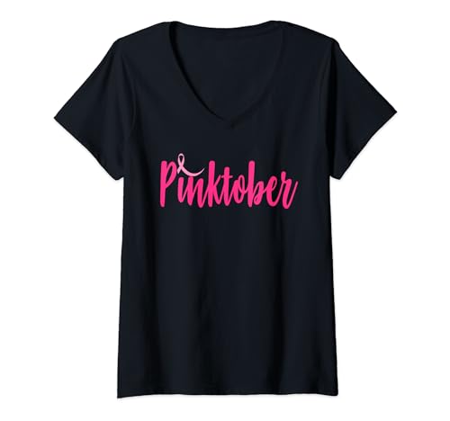 Damen Pinktober Brustkrebs-Bewusstseinskur für Damen, inspiriert Damen T-Shirt mit V-Ausschnitt von Pinktober Feminine Pink Breast Cancer
