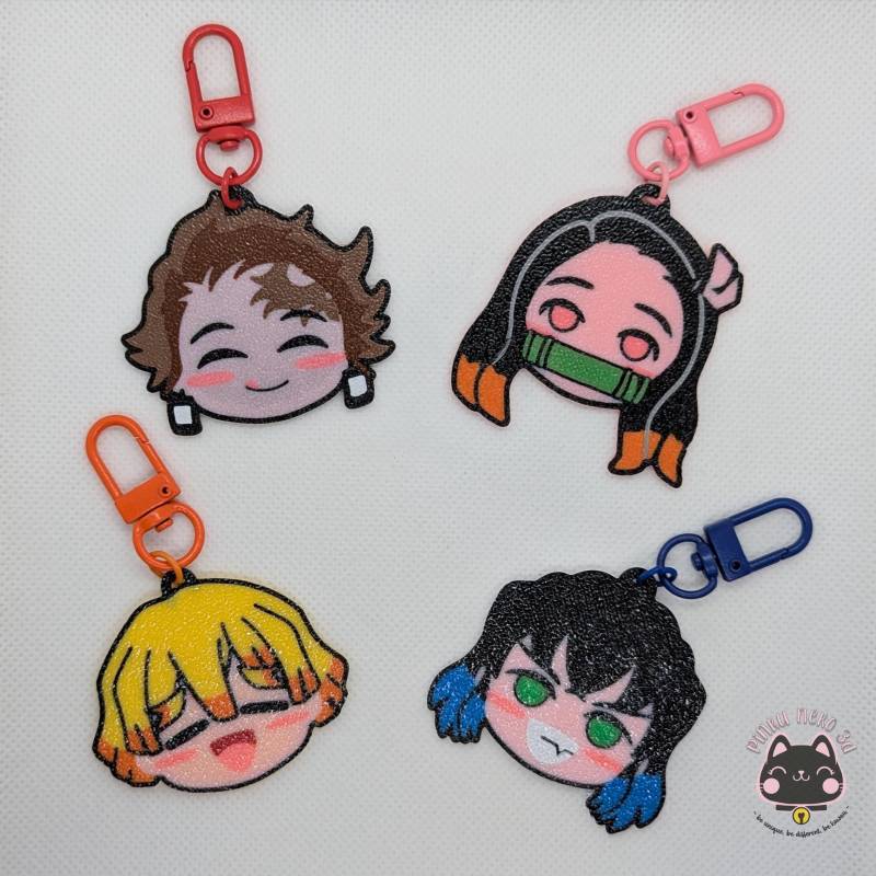 Dämonentöter Chibi Schlüsselanhänger | Tanjiro Kamado, Nezuko, Zenitsu Agatsuma, Inosuke Hashibira Anime Merch Kawaii Charm Anhänger |Manga von PinkuNeko3D