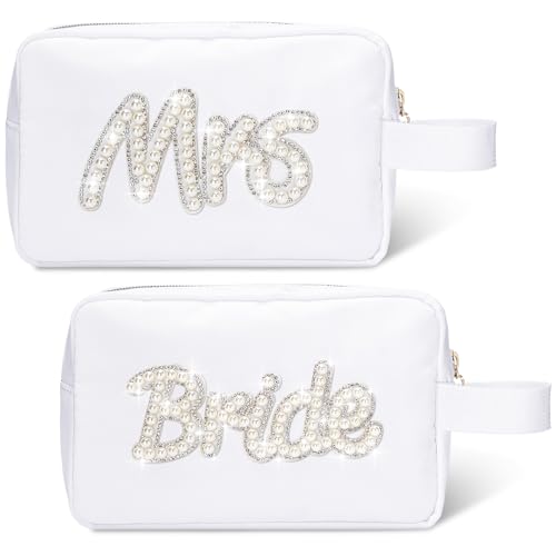 Pinkunn Make-up-Tasche mit Aufschrift "Bride Mrs", Aufschrift "Wifey I Do Hubby Bride", Kosmetiktasche, Reise-Kulturbeutel, Flitterwochen, kleine Braut, Hochzeit, Dusche, Geschenk für Frauen und von Pinkunn