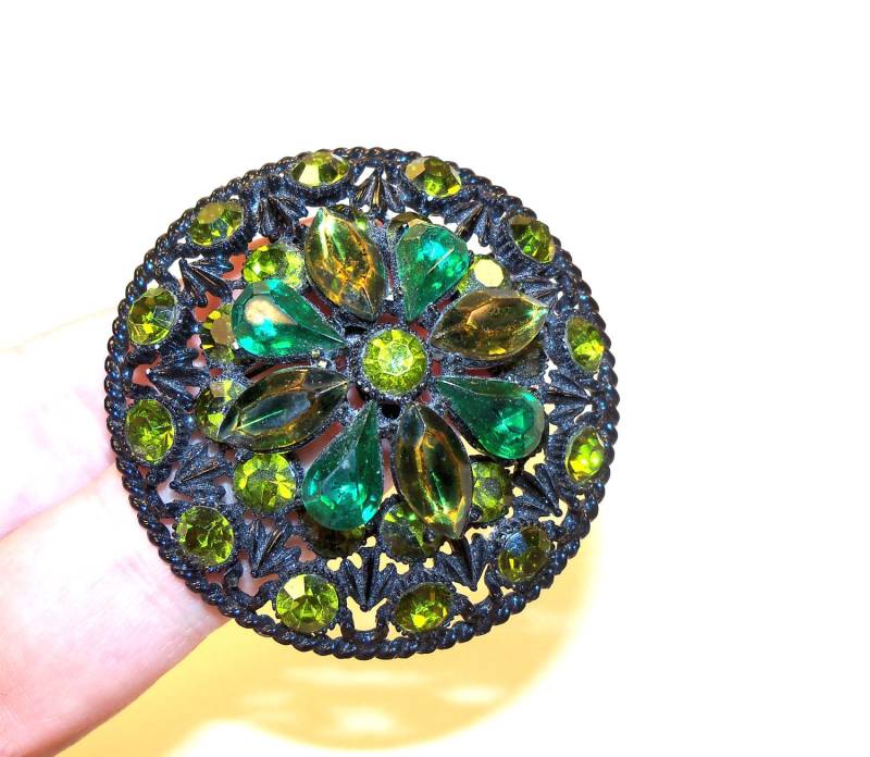 Brosche Vintage Lackierten Smaragd Grün Große Kreise von PinkyAGoGo