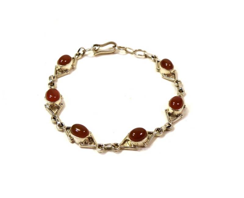 Vintage Sterling Silber & Karneol Edelstein Gliederarmband 8 1/2" von PinkyAGoGo