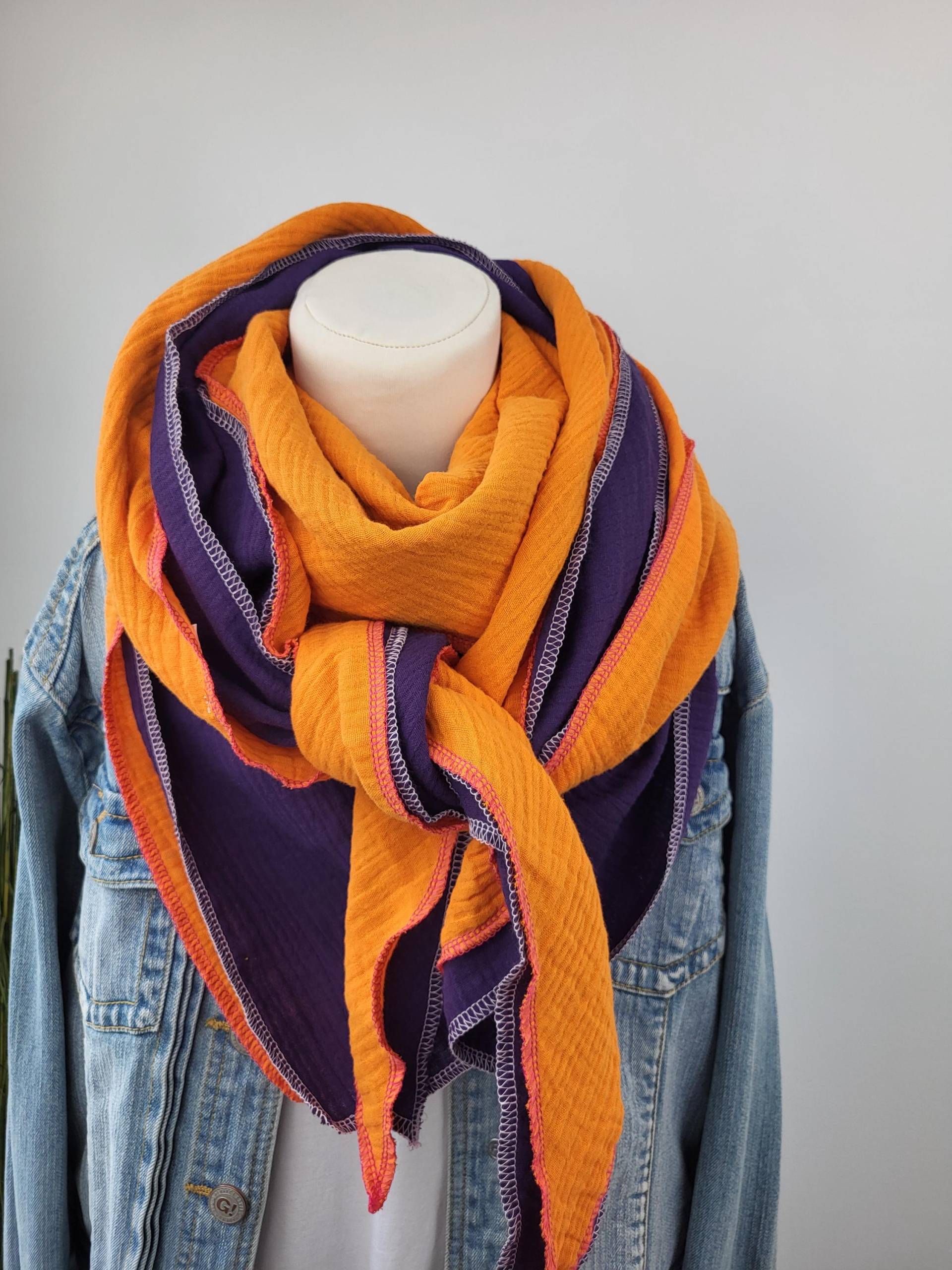 2 Musselintücher in Orange & Lila, Mix Deine Tücher, Dreieckstuch, Musselinschal, Halstuch Größe Xxl von PinkysWelt