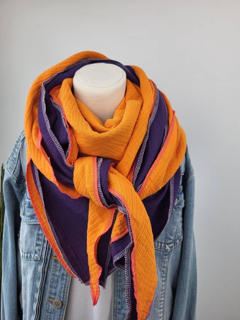 2 Musselintücher in Orange & Lila, Mix Deine Tücher, Dreieckstuch, Musselinschal, Halstuch Größe Xxl von PinkysWelt