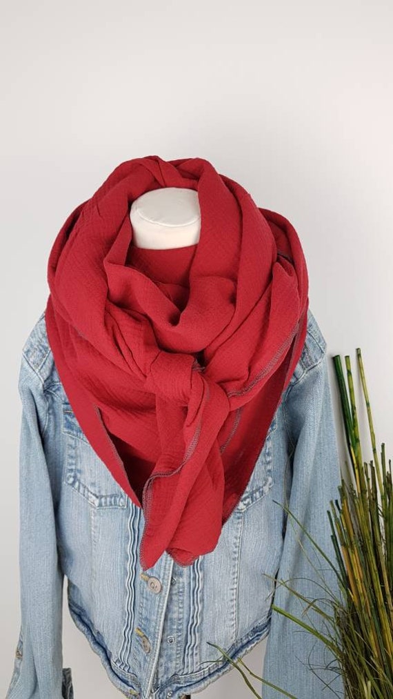 Musselintuch in Rot, Dreiecktuch, Musselinschal, Xxl Halstuch von PinkysWelt