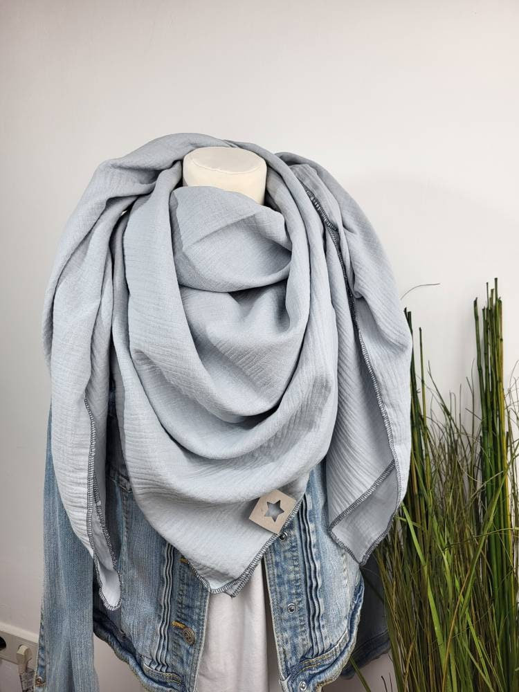 Musselintuch, Halstuch, Musselinschal in Hellgrau von PinkysWelt