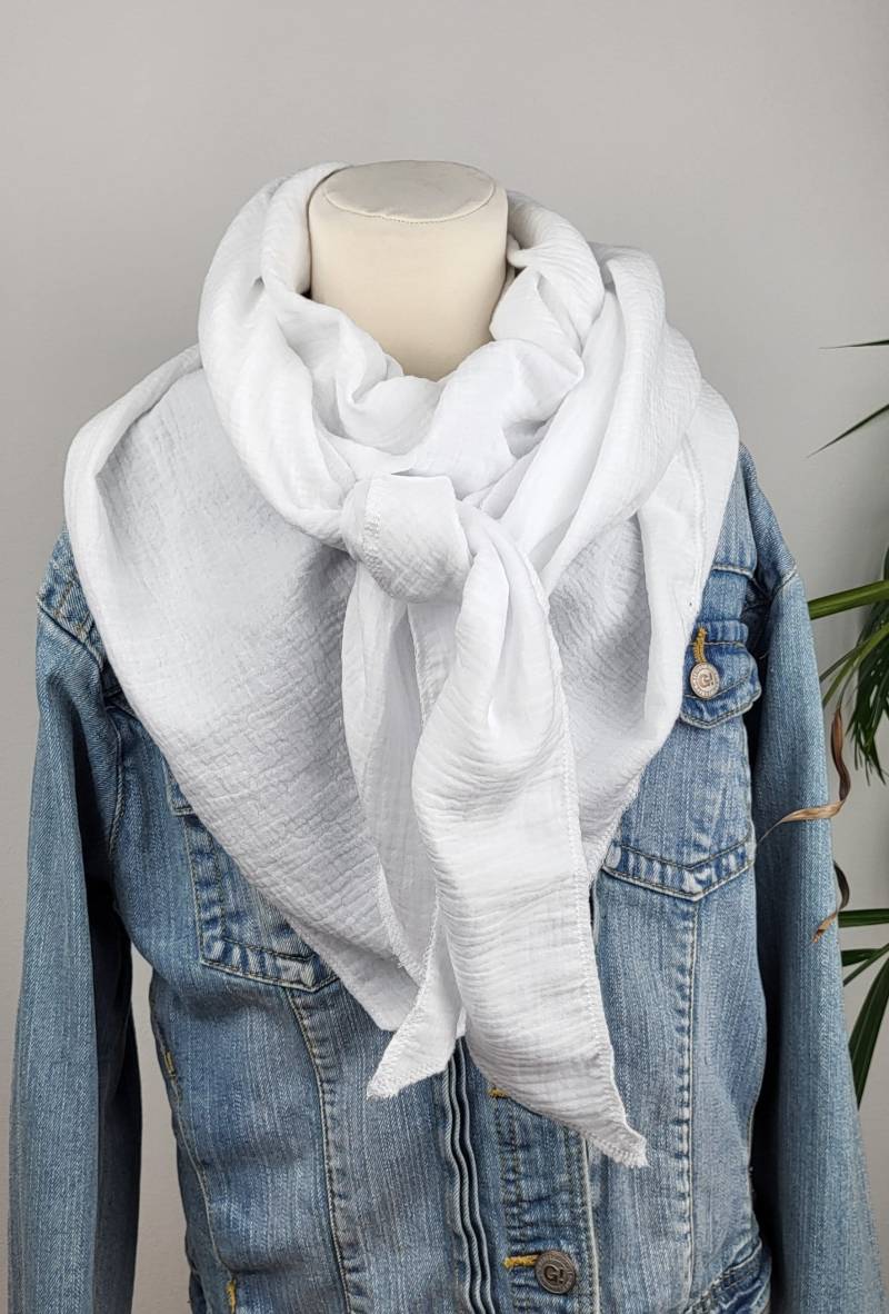 Musselintuch in Weiß, Dreieckstuch, Leichter Musselinschal Für Herbst von PinkysWelt