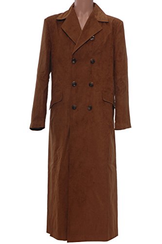 Pinlian Herren-Trenchcoat aus künstlichem Wildleder, lang, braun, für Halloween, Kostüm, M von Pinlian