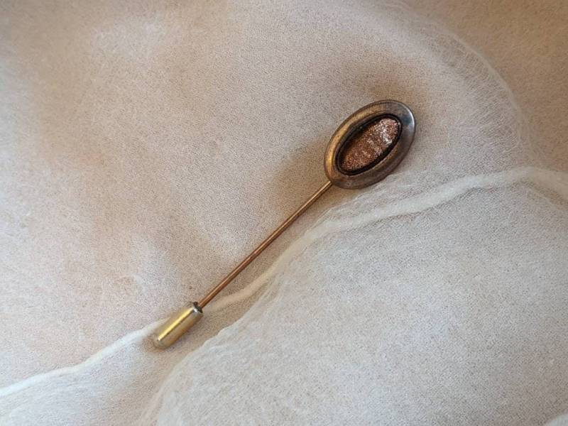 Antik Goldstone Sparkle Art Glass Stick Pin Brosche Kupfer Messing Hexe Etwas Altes Hippie Boho Hochzeit Braut Mutter Geschenk Flapper Braun von PinoMagic